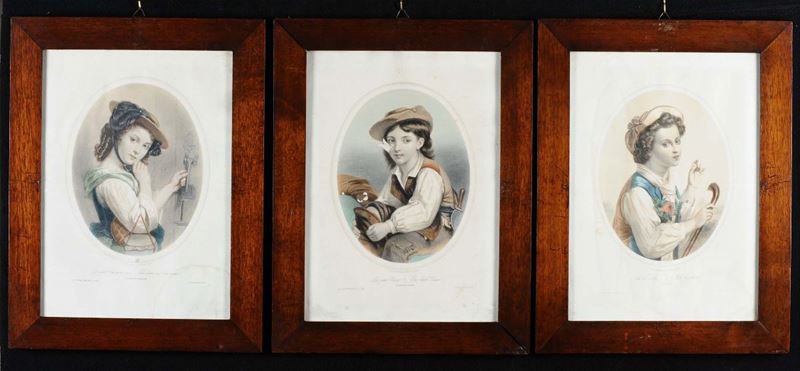 Tre stampe in cornice con ritratti di fanciulli  - Auction Antique and Old Masters - Cambi Casa d'Aste