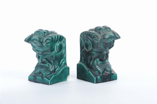 Coppia di fermalibri in ceramica, Francia