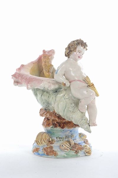 Conchiglia con Putto in Ceramica, Giovanni Pardi
