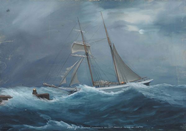 Antonio De Simone (attivo 1880-1920) Ritratto di veliero in navigazione