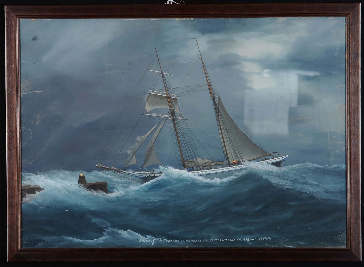 Antonio De Simone (attivo 1880-1920)ritratto di Veliero in Navigazione