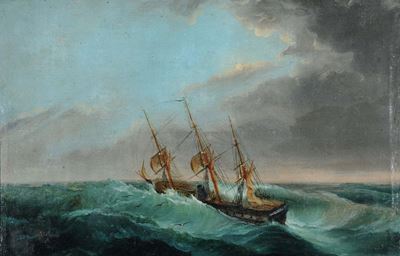 Anonimo del XIX Secoloveliero in Mare Mosso