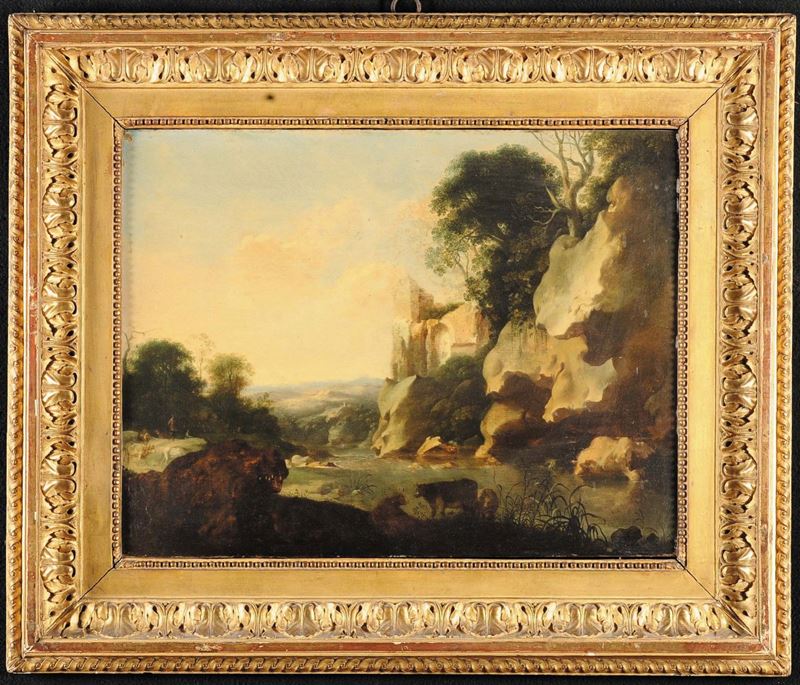 Cornelis Van Poelenburgh (1586-1667), seguace di Paesaggio con armenti  - Auction Antique and Old Masters - Cambi Casa d'Aste