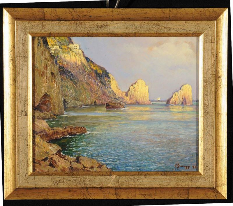 Cesare Saccaggi (1868-1934) Capri, faraglioni  - Auction 19th and 20th Century Paintings - Cambi Casa d'Aste