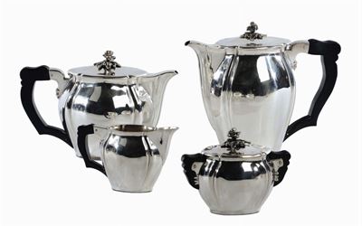 Servito da Té e Caffè in Argento Art Decò, Marchio Dell’argentiere Cesa, Italia 1930-1940