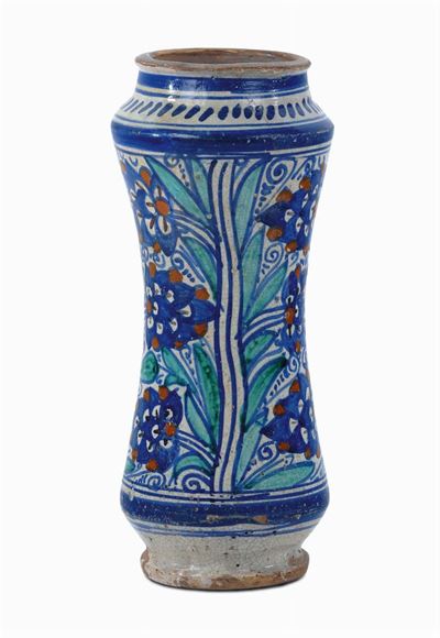 Albarello in Maiolica, Trapani o Caltagirone XVII Secolo