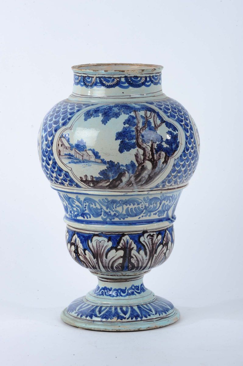 Vaso a Balaustro in Maiolica, Palermo Malvica XVIII Secolo
