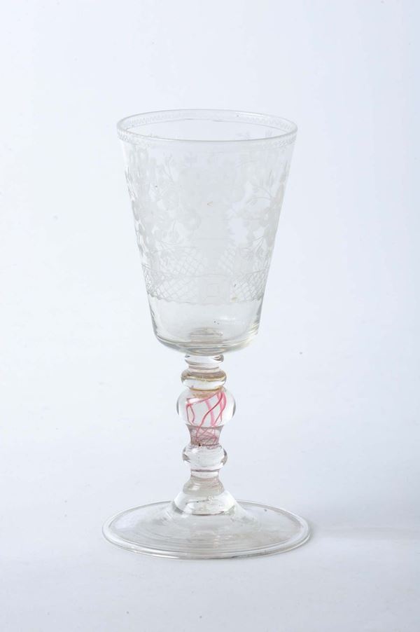 Bicchiere a calice inciso con inclusioni rosse, Venezia (?) XVIII secolo