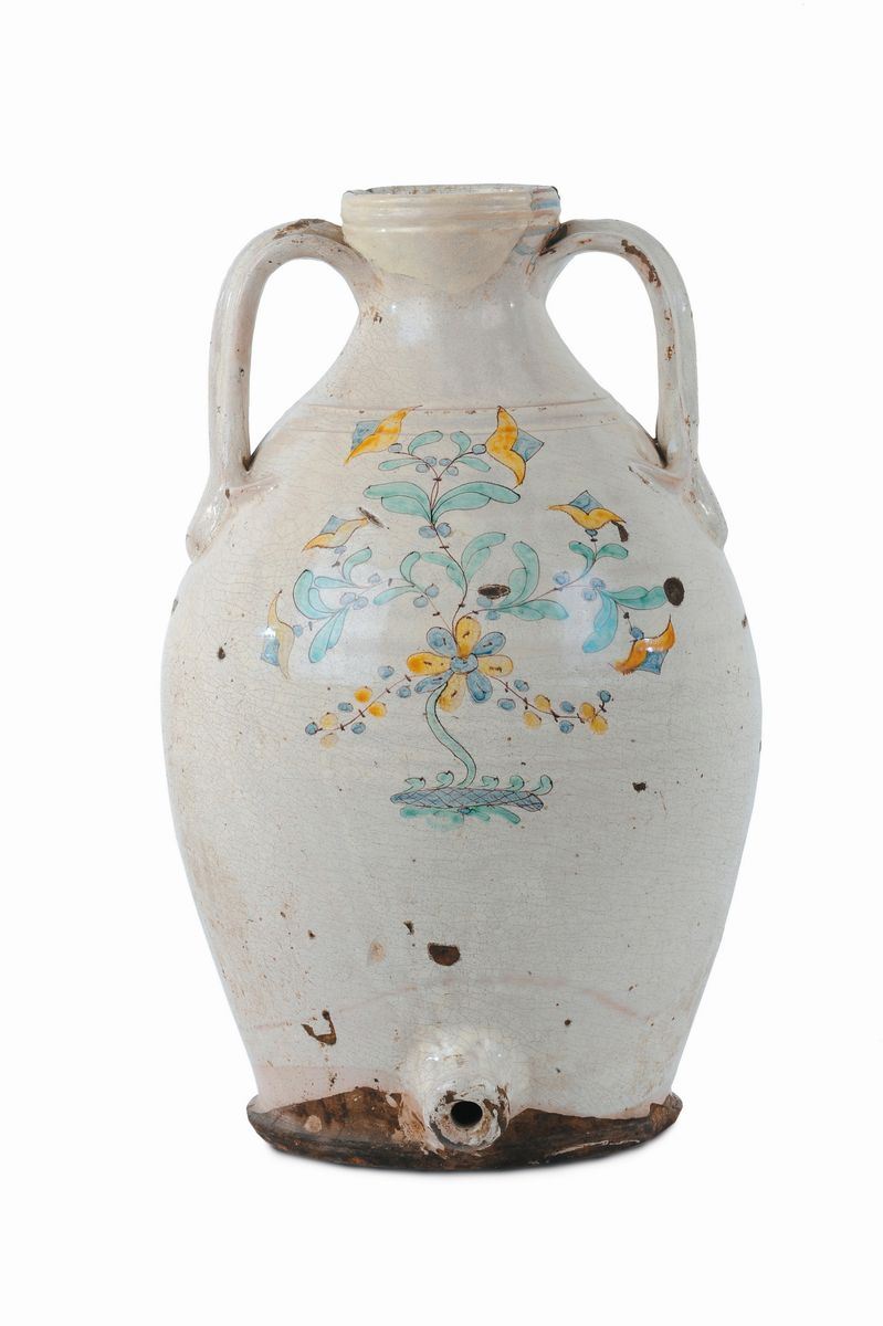Orcio biansato in maiolica a decoro floreale stilizzato, Sicilia XVIII secolo  - Asta Antiquariato - Cambi Casa d'Aste
