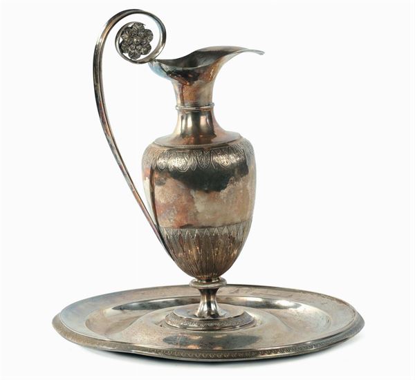 Versaoio in argento con sotto piatto, Roma XIX secolo, argentiere Luigi Sciolet (1818-1847)