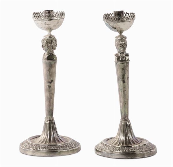 Coppia di candelieri Impero in argento, Roma, Stato Pontificio inizio XIX secolo