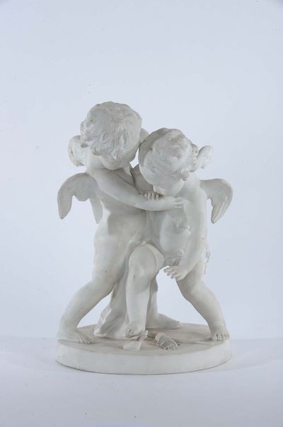 Gruppo in Biscuit Raffigurante Putti, Firmato Falconet