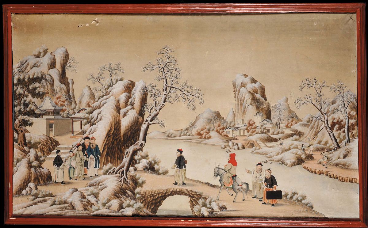 Due Pannelli Raffiguranti Paesaggi Innevati, Cina XVIII Secolo