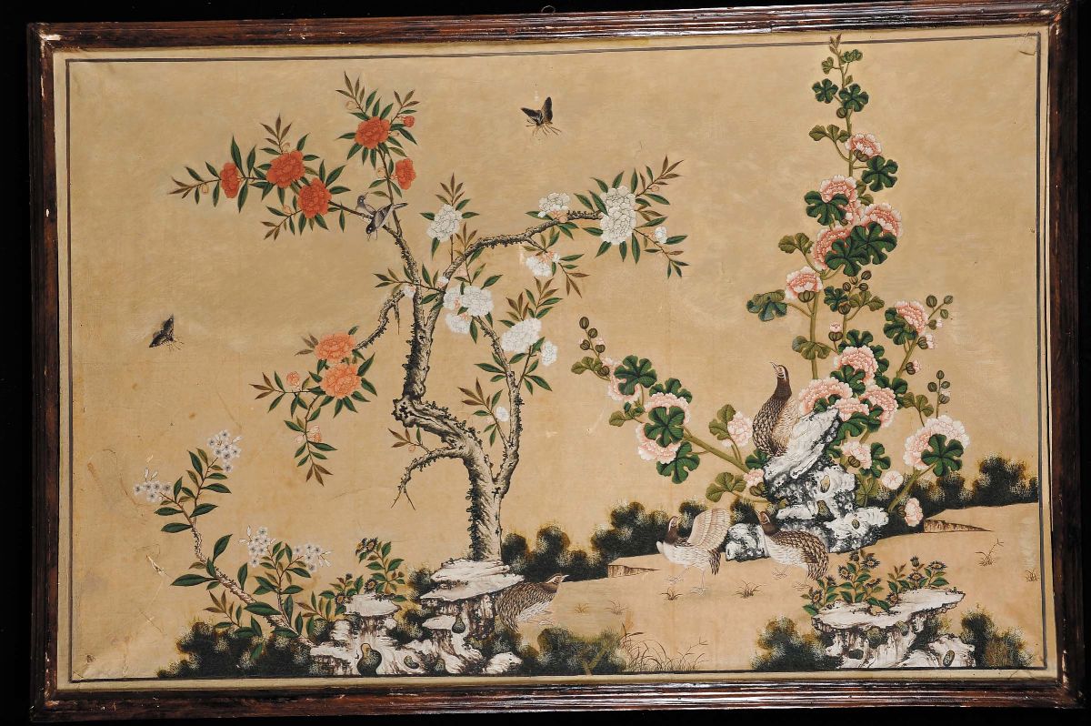 Due Pannelli Raffiguranti Uccelli, Cina, Dinastia Qing, XVIII Secolo
