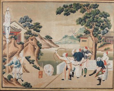 Quattro Pannelli Raffiguranti Scene di Genere, Cina Dinastia, Qing, XVIII Secolo