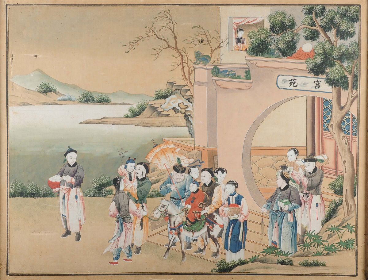 Quattro Pannelli Raffiguranti Scene di Genere, Cina Dinastia, Qing, XVIII Secolo