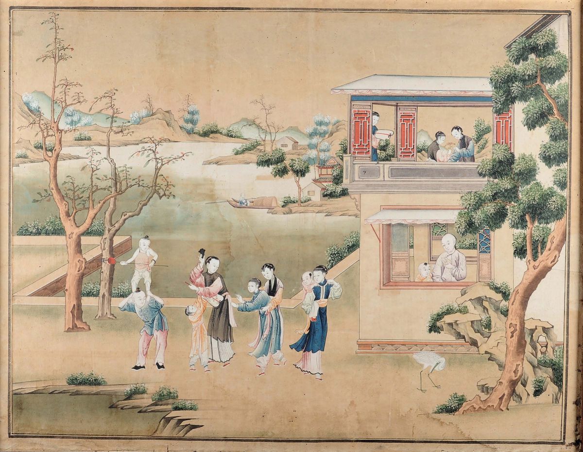 Quattro Pannelli Raffiguranti Scene di Genere, Cina Dinastia, Qing, XVIII Secolo