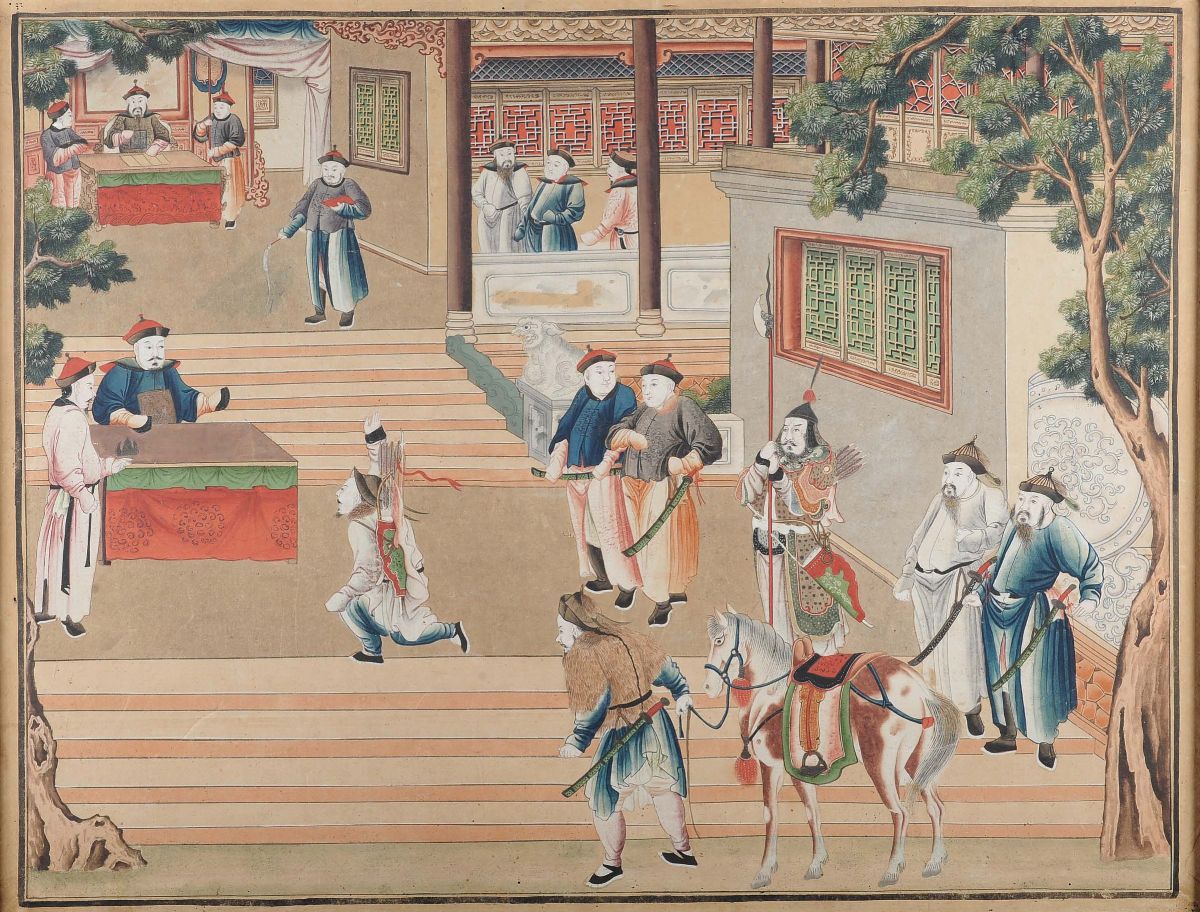 Quattro Pannelli Raffiguranti Scene di Genere, Cina Dinastia, Qing, XVIII Secolo