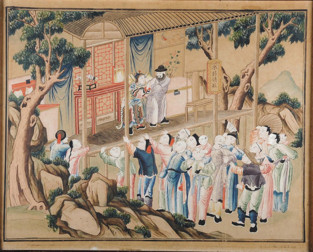 Due Pannelli Raffiguranti Scene di Genere, Cina XVIII Secolo