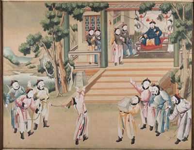 Pannello Raffigurante Scena di Genere, Cina XVIII Secolo