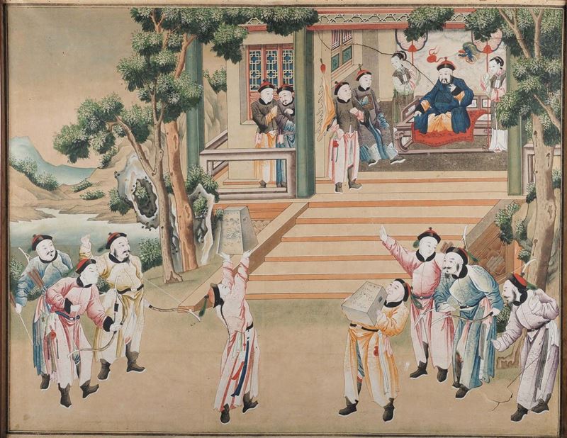 Pannello raffigurante scena di genere, Cina XVIII secolo  - Auction Antique and Old Masters - Cambi Casa d'Aste