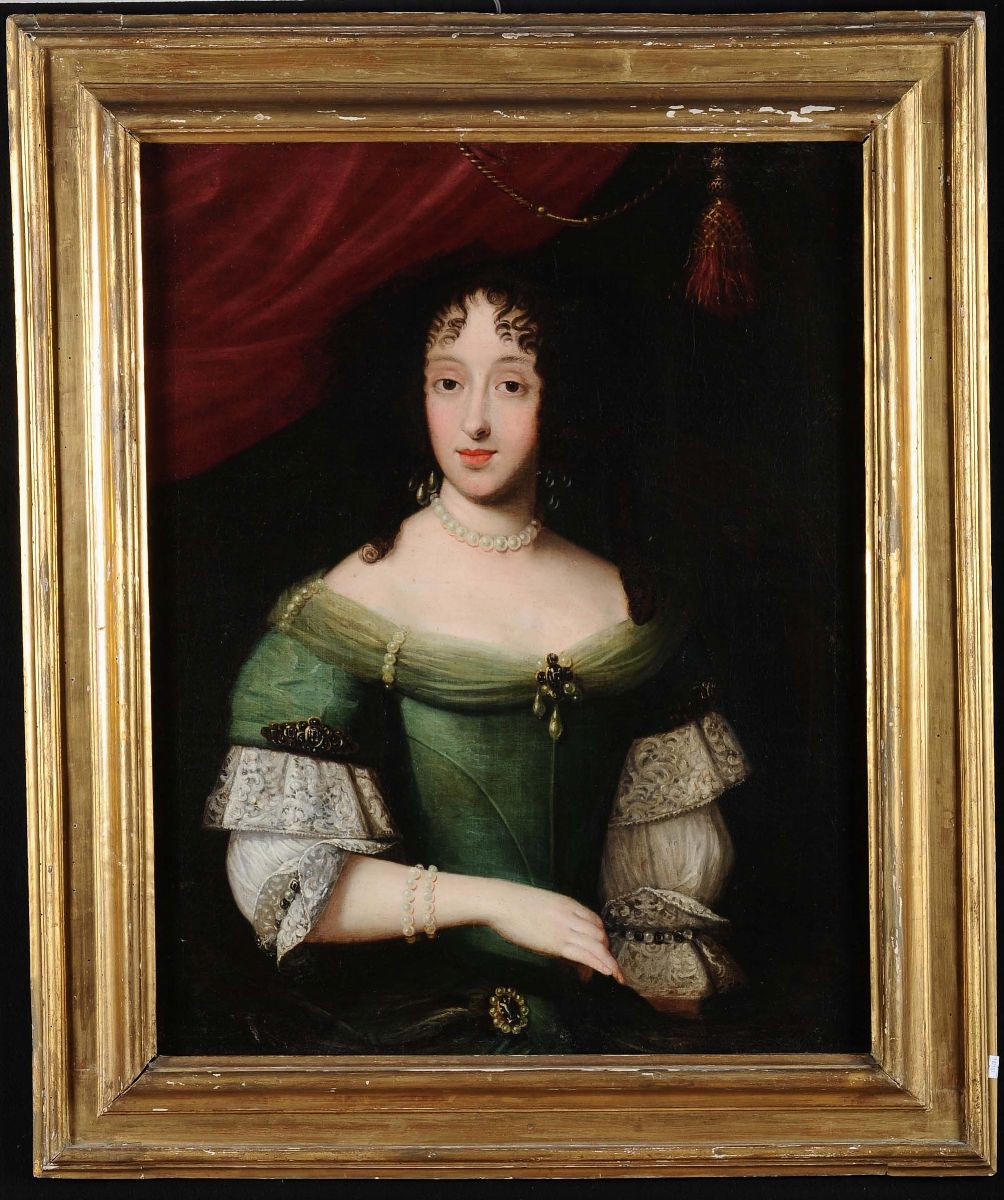 Scuola Romana del XVII Secoloritratto di Gentildonna in Abito Verde