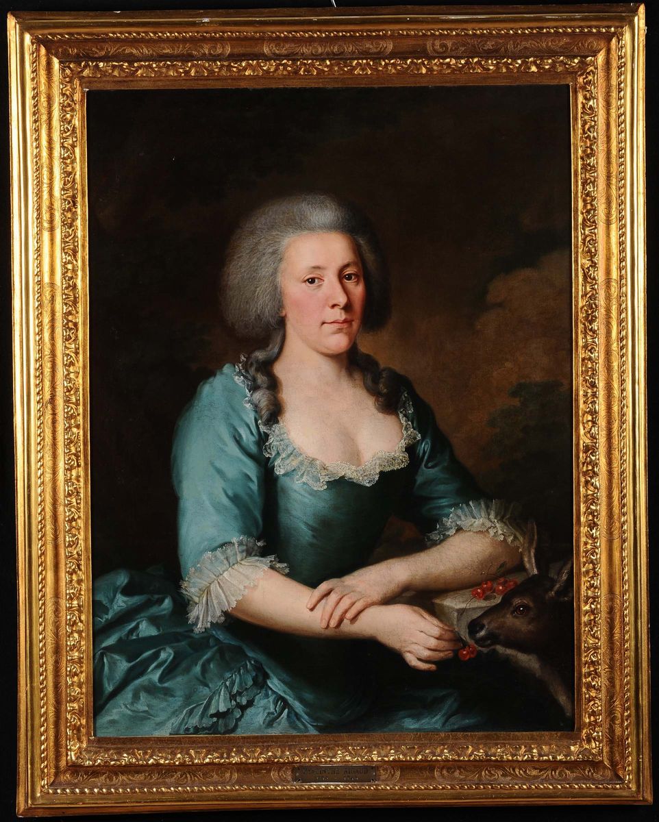 Hyacinthe Rigaud (1659-1743)ritratto di Gentildonna con Cerbiatto