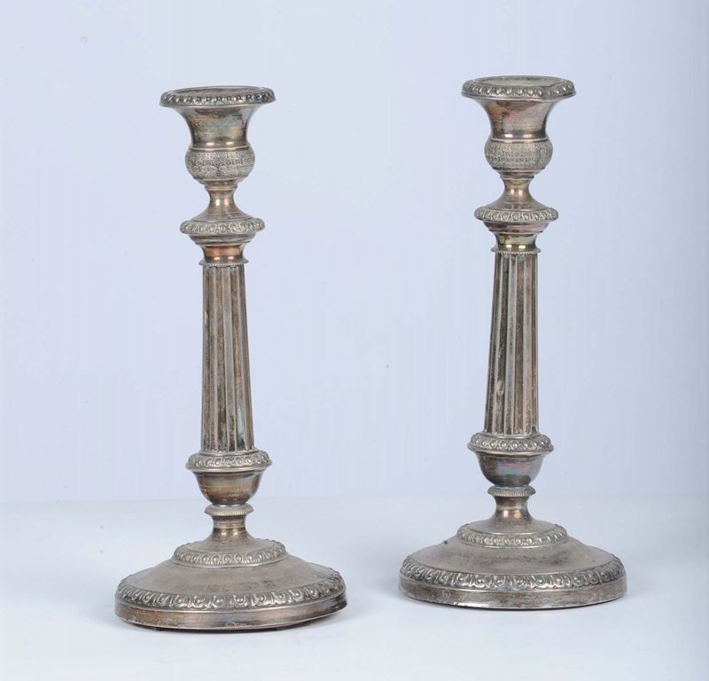 Coppia di candelieri in argento, Torino 1845  - Asta Argenti e Gioielli Antichi e Contemporanei - Cambi Casa d'Aste