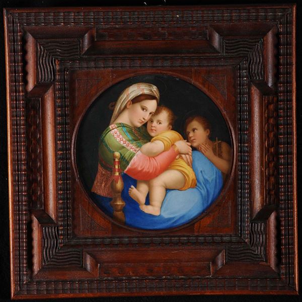 Piastrella in porcellana raffigurante Madonna con Bambino e San Giovannino