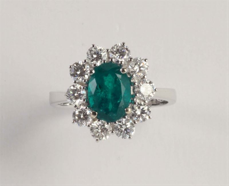 Anello in oro bianco con smeraldo Colombia e diamanti a contorno  - Asta Argenti e Gioielli Antichi e Contemporanei - Cambi Casa d'Aste