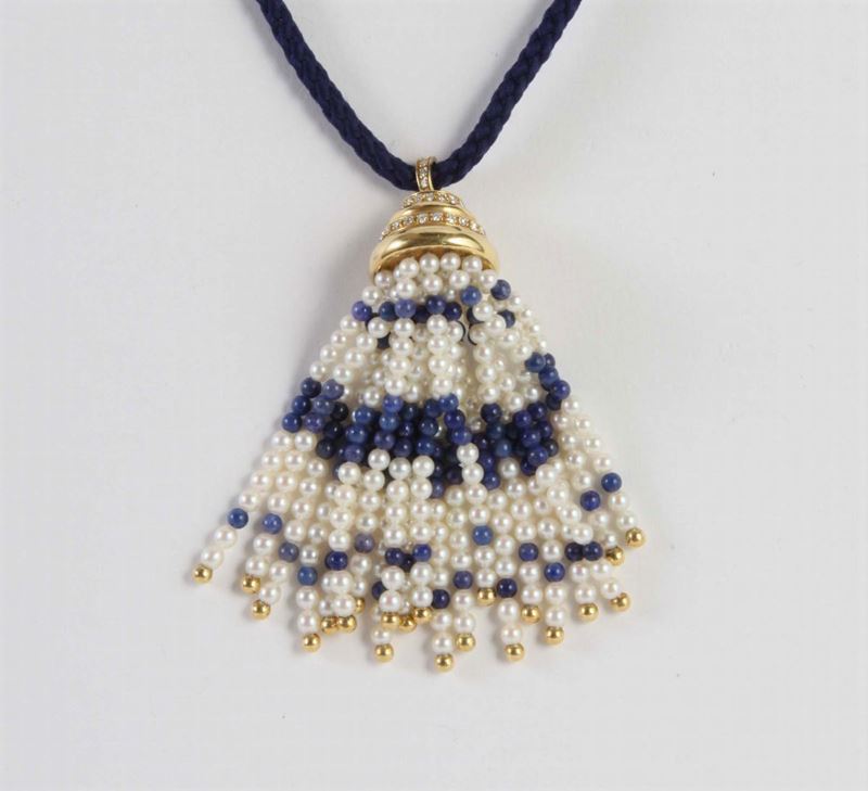 Sautoir di diamanti, perle e lapislazzuli  - Auction Silvers, Ancient and Comtemporary Jewels - Cambi Casa d'Aste