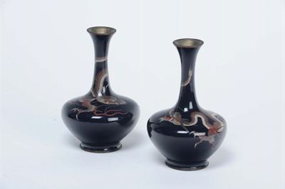 Coppia di Vasetti Cloisonne con Draghi