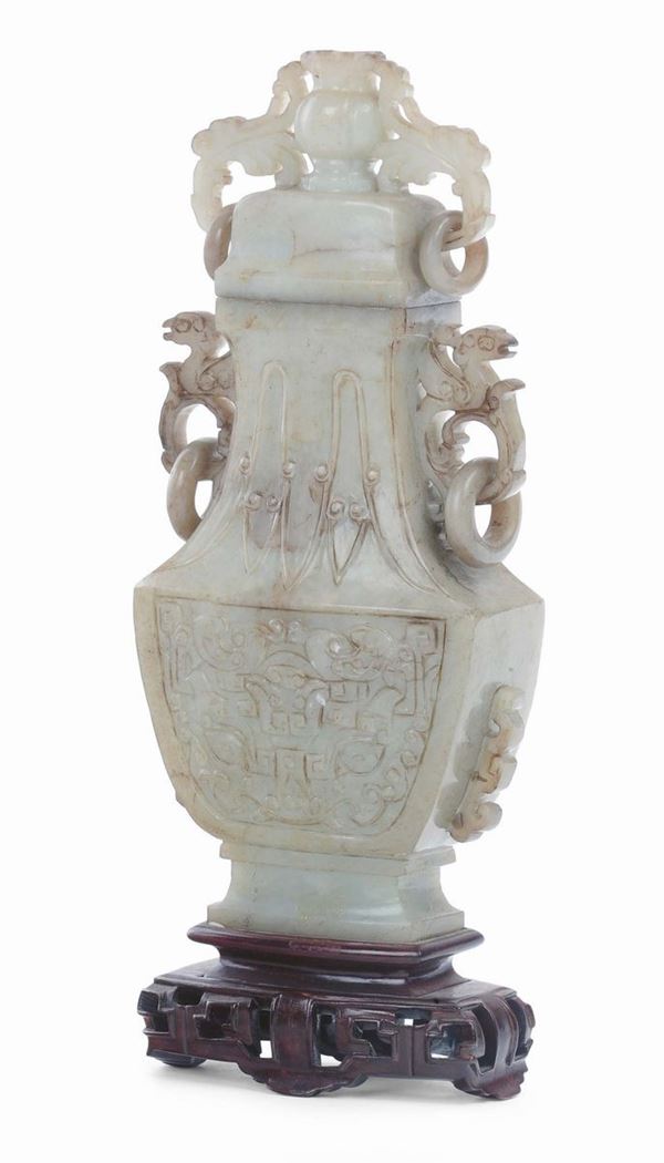 Grey jade vase with rings, China, Qing Dynasty, 19th century