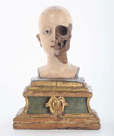 Busto in Legno Raffigurante Vanitas
