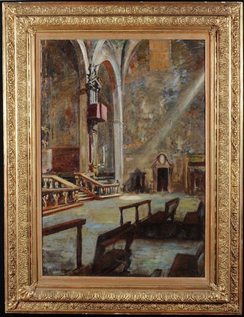 Achille Cattaneo (1872-1932) Interno di Cattedrale  - Asta Antiquariato e Dipinti Antichi - Cambi Casa d'Aste
