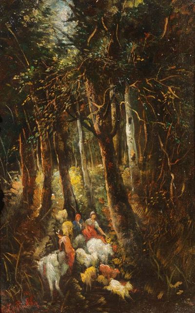 Vincenzo la Bella (1872-1954)bosco con Figure