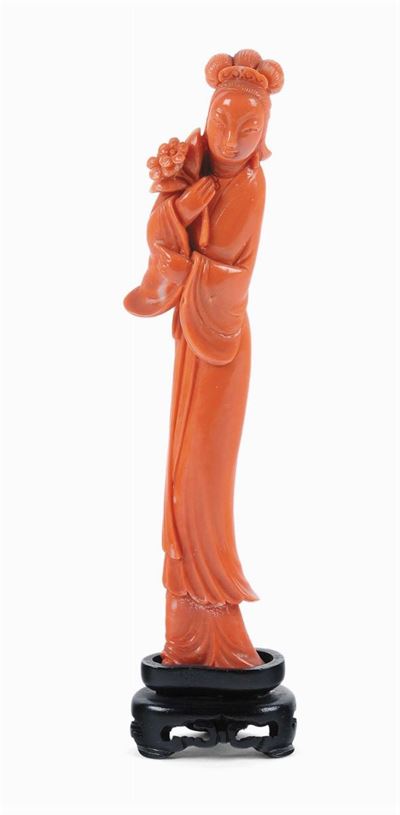 Piccolo Corallo con Figura Femminile, Cina XX Secolo