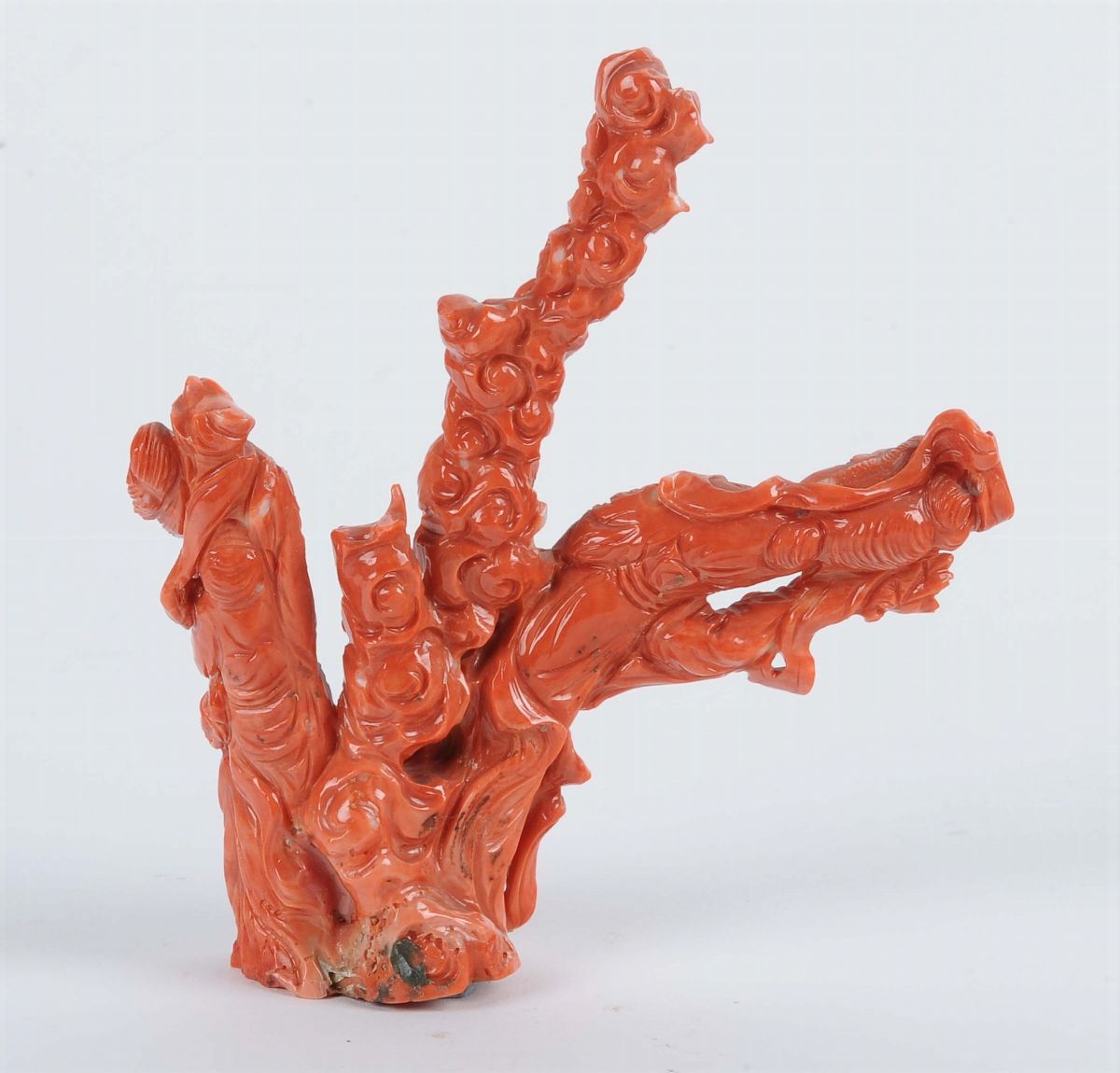 Gruppo in Corallo Rosso con Figure, Cina XX Secolo