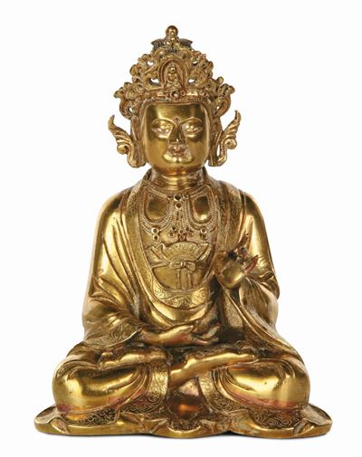 Guanyin in Bronzo Dorato. Cina, Dinastia Quing, XVIII Secolo