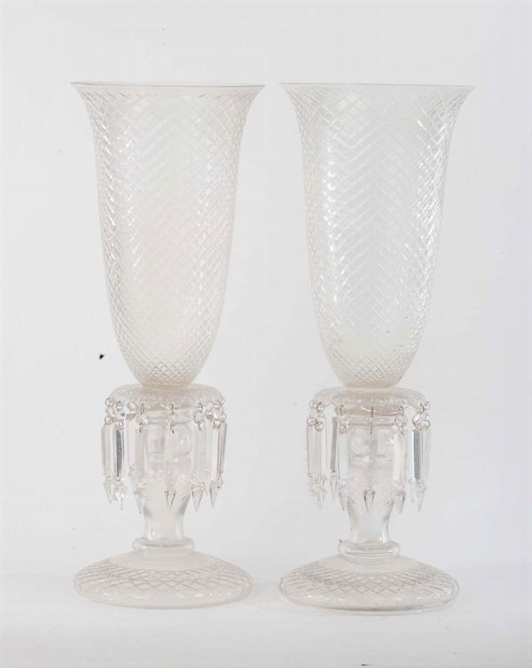 Coppia di flambeaux in cristallo, inizi XX secolo