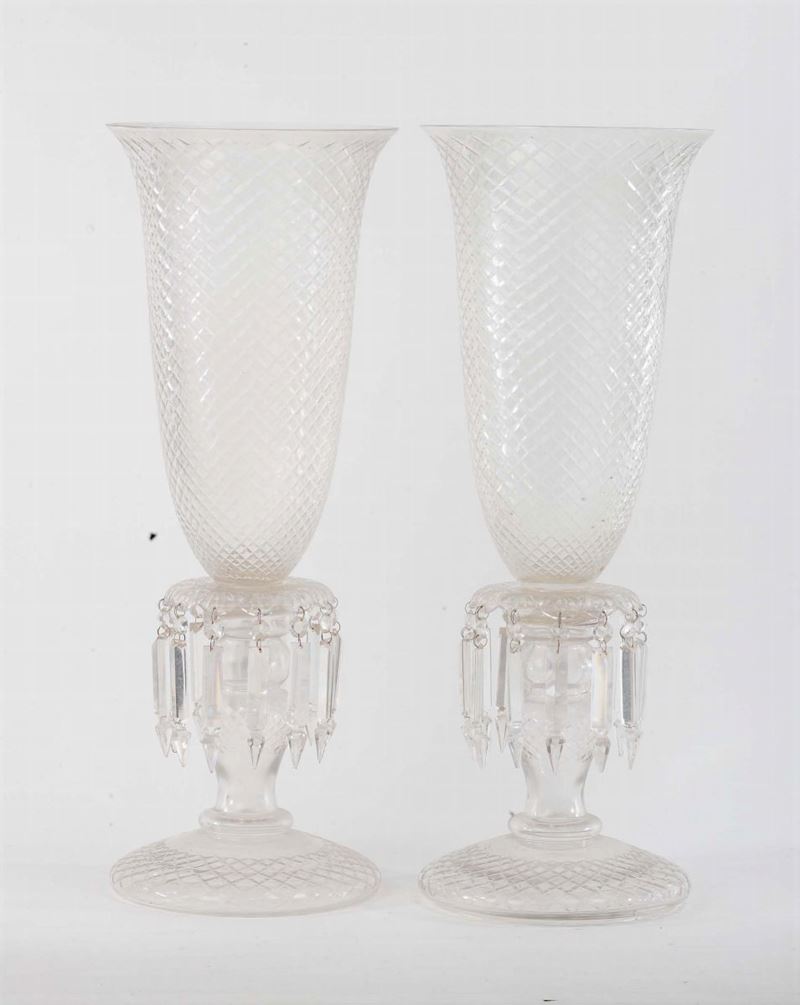 Coppia di flambeaux in cristallo, inizi XX secolo  - Auction Antique and Old Masters - Cambi Casa d'Aste