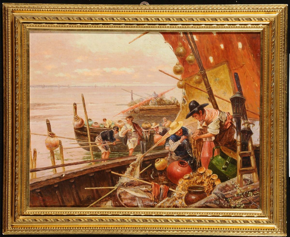 Riccardo Pellegrini (1863-1934)scena di Mercato sulle Barche