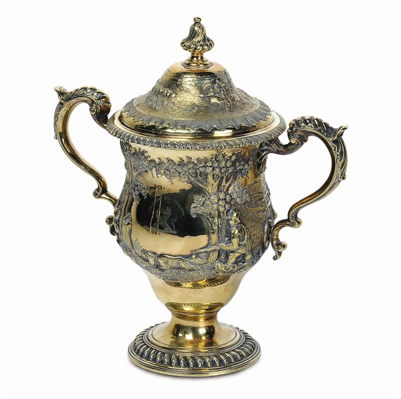 Coppa in argento dorato, Inghilterra 1863, gr. 1200 circa  - Asta Argenti e Gioielli Antichi e Contemporanei - Cambi Casa d'Aste