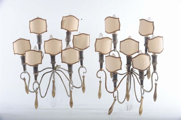 Coppia di appliques in legno e ferro in stile