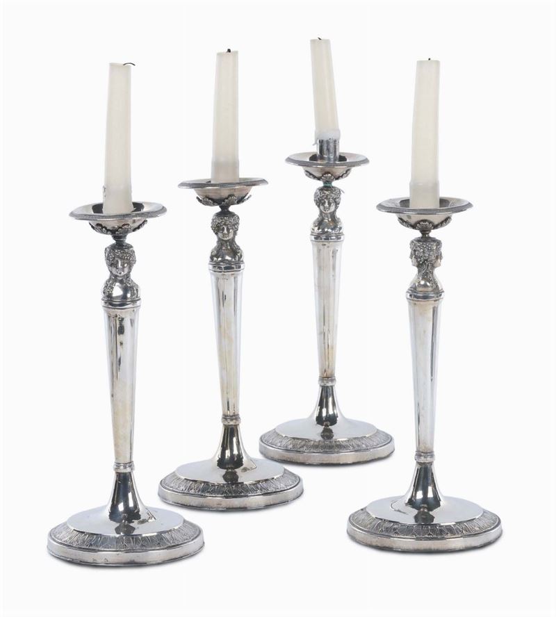Quattro candelieri Carlo X in argento, Roma, argentiere Filippo della Miglia (1811-1856)  - Auction Antiques and Old Masters - Cambi Casa d'Aste