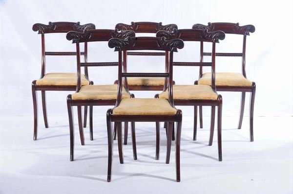 Sei sedie Carlo X in mogano, XIX secolo