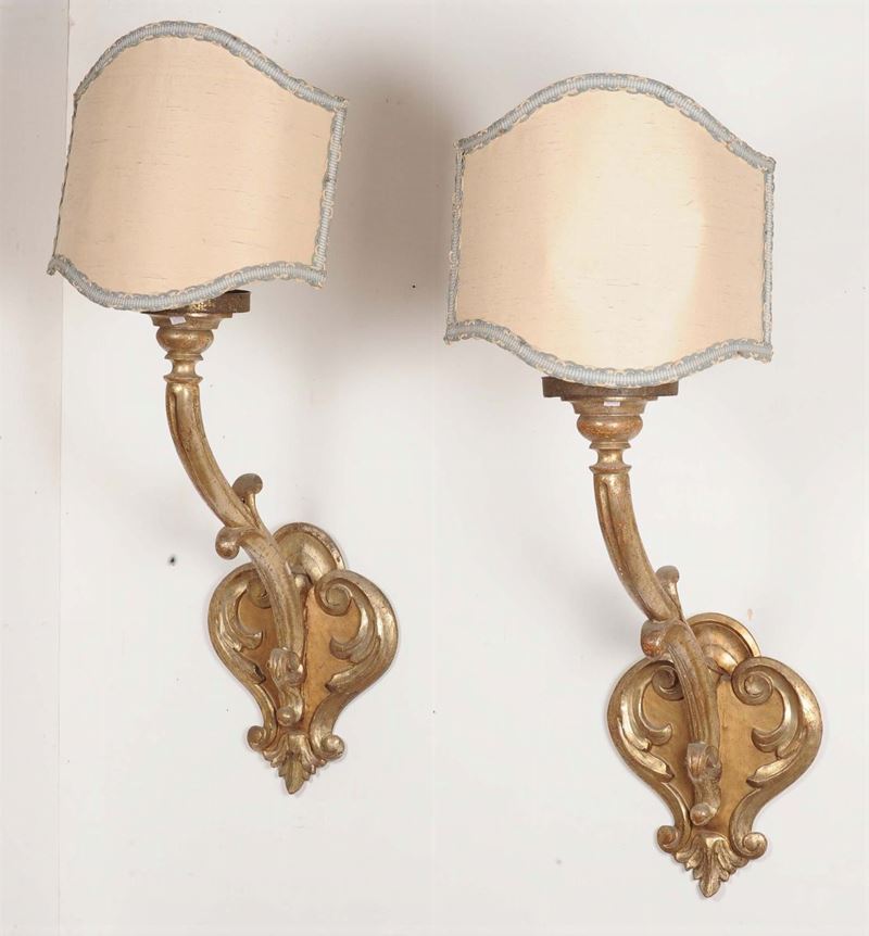 Coppia di bracci in legno dorato, XIX secolo  - Asta Asta OnLine 06-2012 - Cambi Casa d'Aste