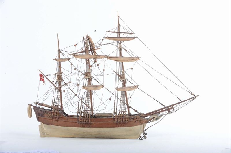 Modellino di brigantino in legno a due alberi  - Auction Antique and Old Masters - Cambi Casa d'Aste
