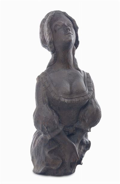 Polena con Figura Femminile in Legno Intagliato, XIX Secolo