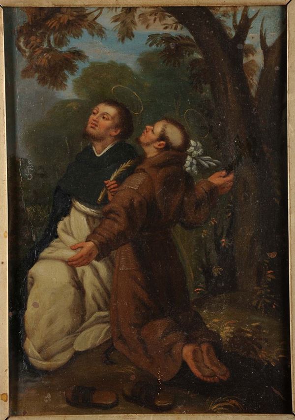 Piccolo dipinto con santi Francescano e Domenicano
